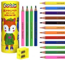 Набор цветных карандашей 12 цветов в тубусе с точилкой, утолщенный гри