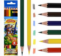 Набор цветных карандашей 6 цветов, шестигранные, пластиковые ,Creativi