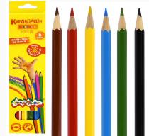 Набор цветных карандашей 6 цветов, шестигранные, дерево