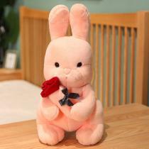 Зайчик кролик розовый с морковной розой 50см