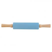 M04-012-B Скалка 48см силиконовая с ручкой из бамбука, голубая.