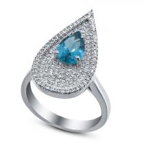 Серебряное кольцо с цирконом "blue" и куб.цирконием