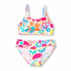 Girls Neon Floral Print Fringe Bikini Swimsuit