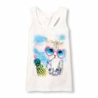 Girls Matchables Sleeveless Glitter Tropical Graphic Racer-Back Tank T