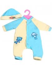 Запасной комплект одежды на куклу кремово-голубые ползунки с шапочкой 