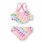Girls Rainbow Heart Print Flounce Bikini Swimsuit
