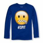 Boys Long Sleeve 'Hashtag Zip It' Emoji Graphic Tee