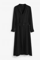 Black Belted Long Sleeve Midi Dress