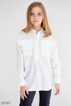 Школьная белая рубашка с карманами