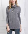 Simply Couture  Gray Textured Cowl Neck Sweater