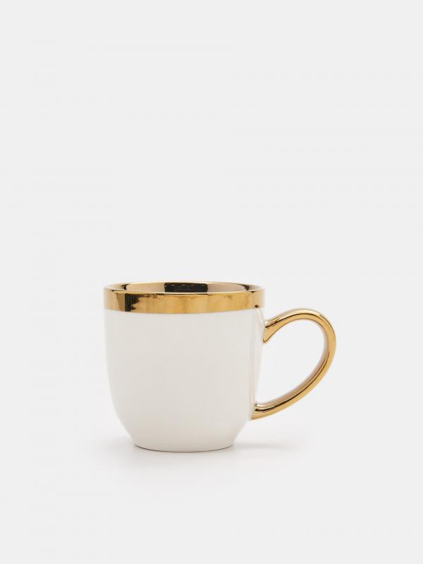Чашка белая с золотом. Чашка Sinsay с золотистой ручкой. Кружка белая с золотистой ручкой. Sinsay Кружка золотистая