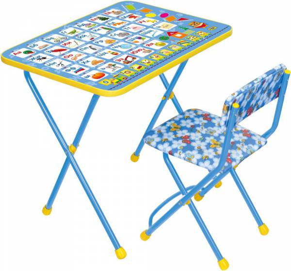 Комплект &quot;Познайка&quot; для детей от 3 до 7 лет (стол высотой 570 мм с тематическим глянцевым рисунком + стул с мягкий 300х300 мм, цвет каркаса: сиреневый, синий)	