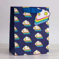 Пакет подарочный (S) "Many cute clouds", dark blue (18*23*10