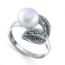 Серебряное кольцо с жемчугом и марказитом