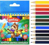 Набор цветных карандашей12 цветов, шестигранные, дерево, короткие Crea