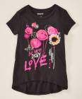 DKNY  Black Floral 'Be Happy Love' Curved-Hem Tee - Girls 
