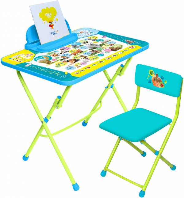 Комплект&quot;Пушистая азбука&quot; , для детей от 3 до 7 лет (стол высотой 570 мм с тематическим глянцевым рисунком + стул мягкий 300х300 мм, цвет каркаса: сиреневый, синий)	