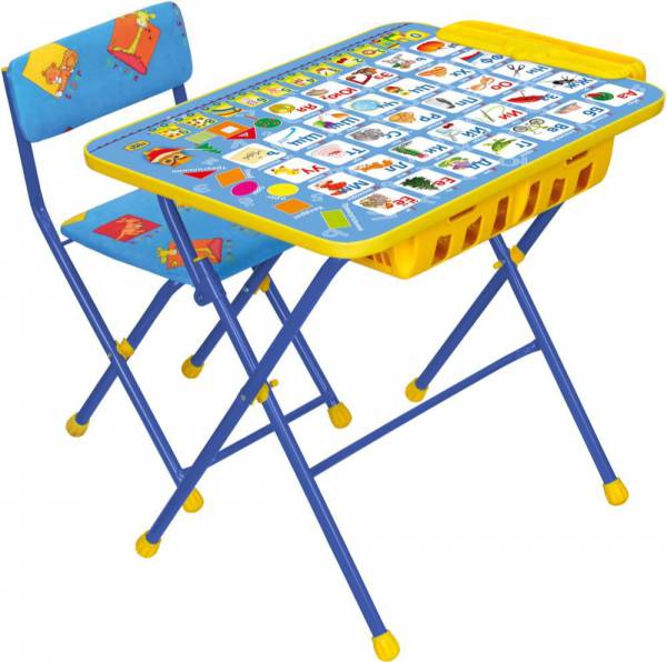 NEW! Комплект&quot;КУ2П&quot; с большим пеналом и подножкой, для детей от 3 до 7 лет (стол высотой 570 мм с тематическим глянцевым рисунком + стул мягкий 300х300 мм, цвет каркаса: сиреневый, синий)	