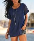 Ananda's Collection  Navy Blue Crochet Front Lace-Up Tunic 