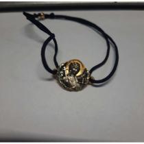 Черный браслет объемный медальон с позолотой (Ангел) регулируемый реме