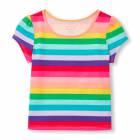 Toddler Girls Matchables Short Sleeve Neon Rainbow Stripe Tee